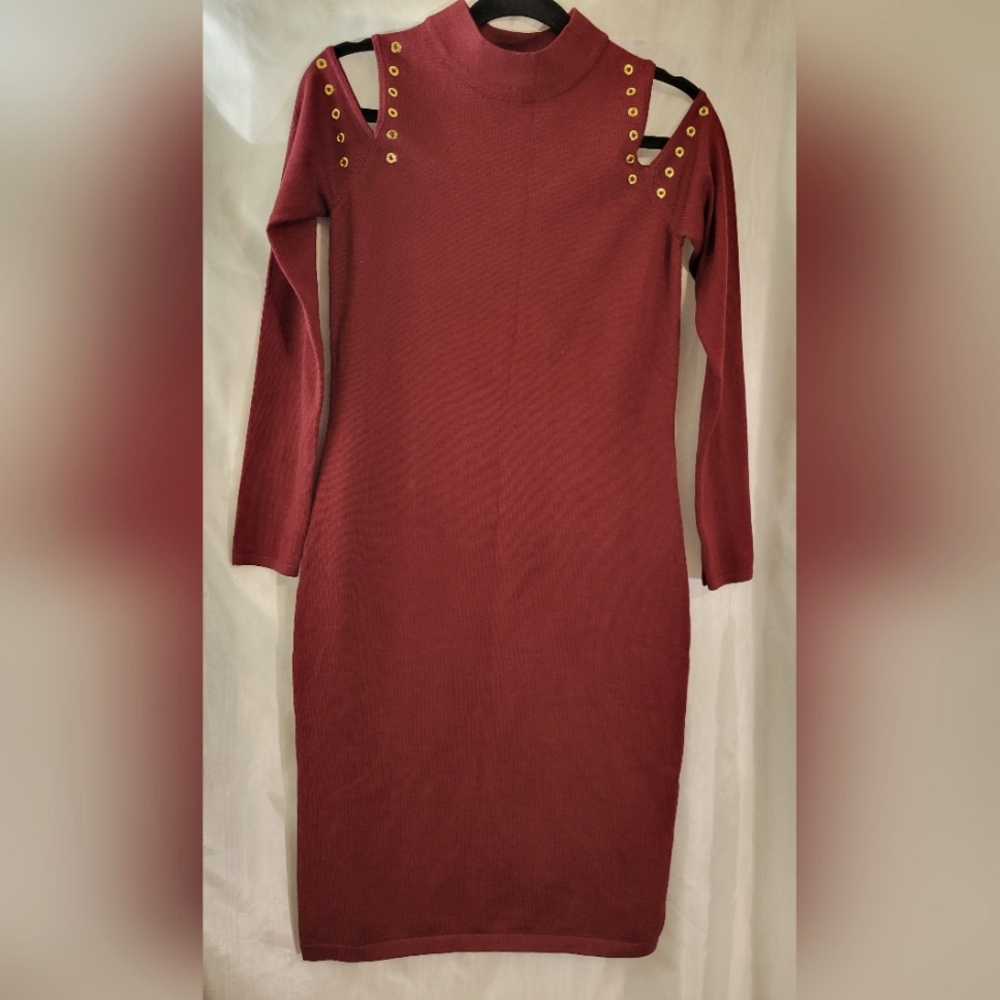 Allison Brittney cold shoulder knit dress, burgundy